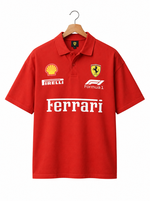 Racing Team Polo Shirt – Motorsport Sponsor Print, Red