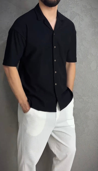 Black Textured Short Sleeve Shirt