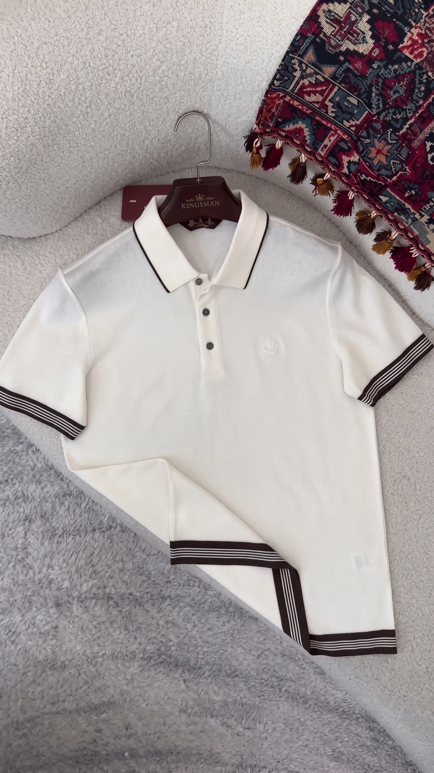 Collared Shirt with Contrast Striped Trim